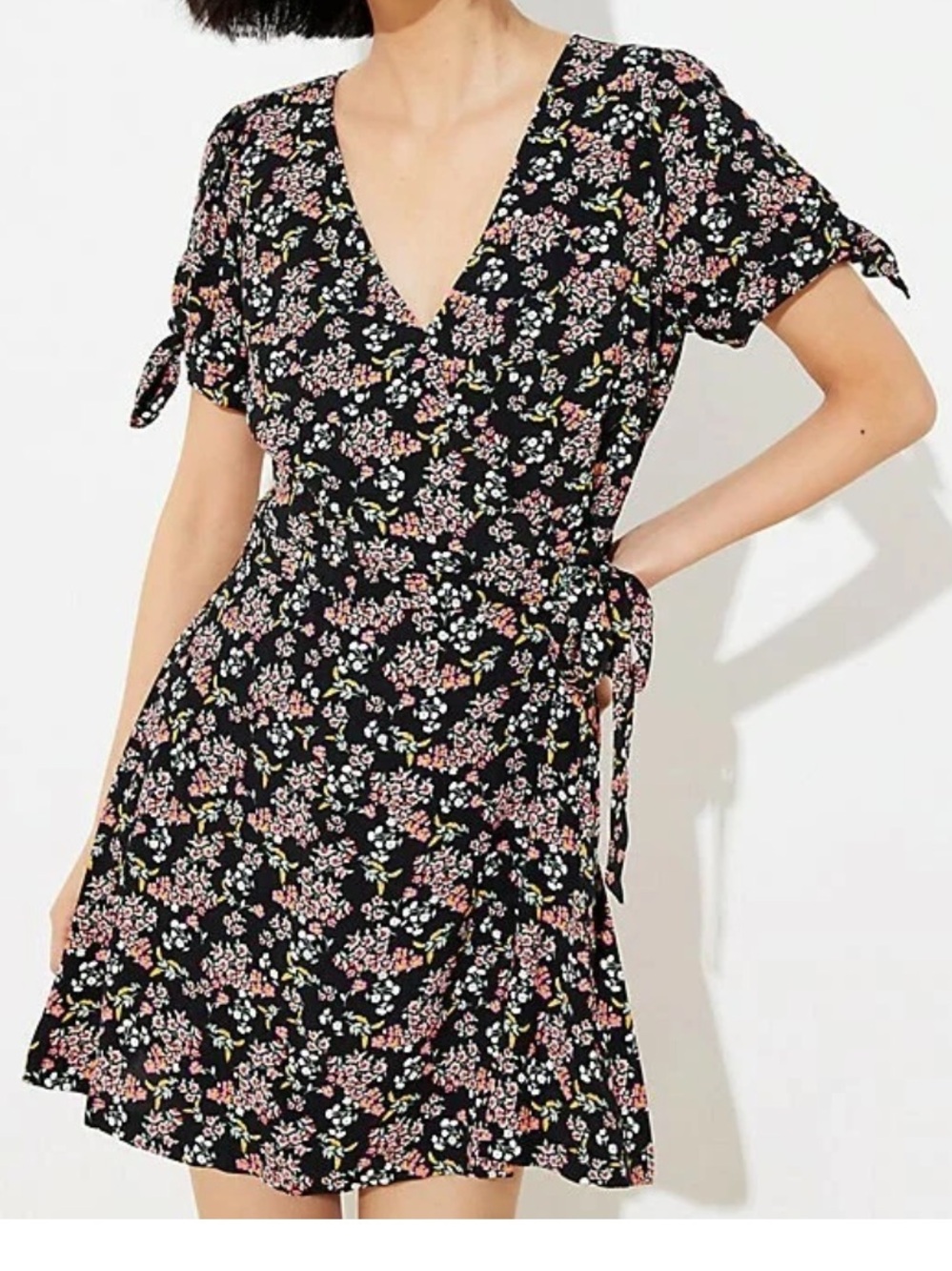 Loft Black Floral Wrap Romper Skort Dress Womens 4
